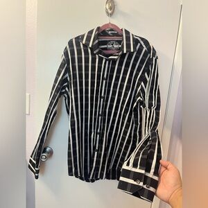 Bugatchi Black and White Checkered Men's Shirt 23 PTP Pre❤️ EUC